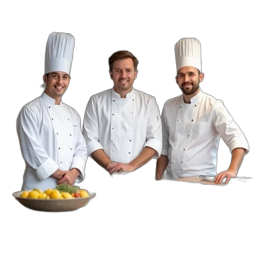staff, food, crown, three, people, white, chef, shirts transparent PNG cut-out
