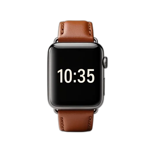 modern, smartwatch, black, digital, display, showing, time, brown transparent PNG cut-out