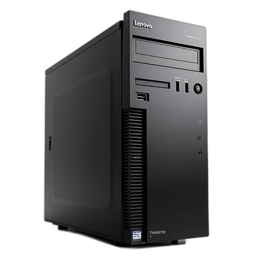 robot, 3d render, sleek, black, lenovo, thinkcentre, desktop, computer transparent PNG cut-out