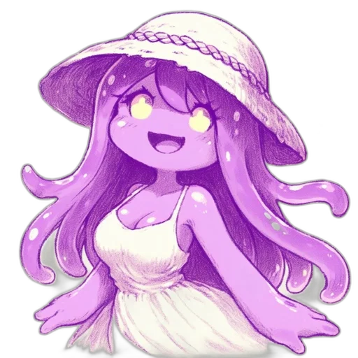 hat, dress, creature, flower, watercolor, pixel art, anime, vaporwave transparent PNG cut-out