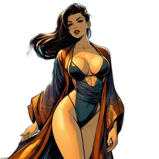 dress, comic book art, concept art, fantasy art, cartoon, golden, earth tones, woman transparent PNG cut-out