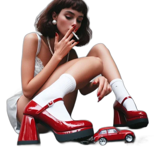 shoes, car, photorealistic, concept art, vaporwave, neon lights, young, woman transparent PNG cut-out