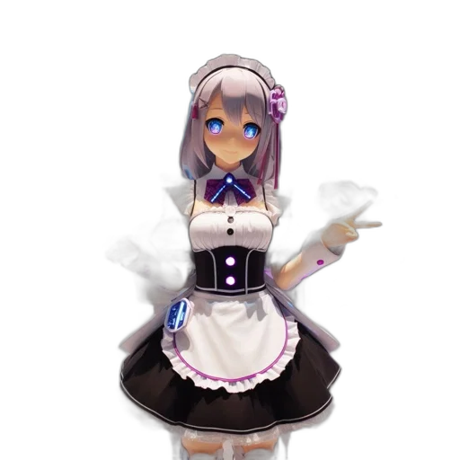robot, dress, staff, bottle, 3d render, pixel art, concept art, anime transparent PNG cut-out