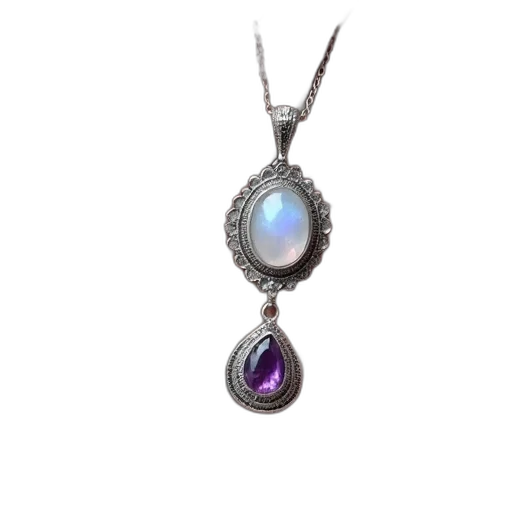 jewelry, 3d render, hand, holding, silver, pendant, moonstone, teardrop-shaped transparent PNG cut-out