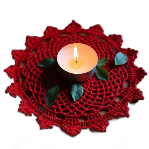 jewelry, flower, 3d render, fire, red, crochet, doily, circular transparent PNG cut-out