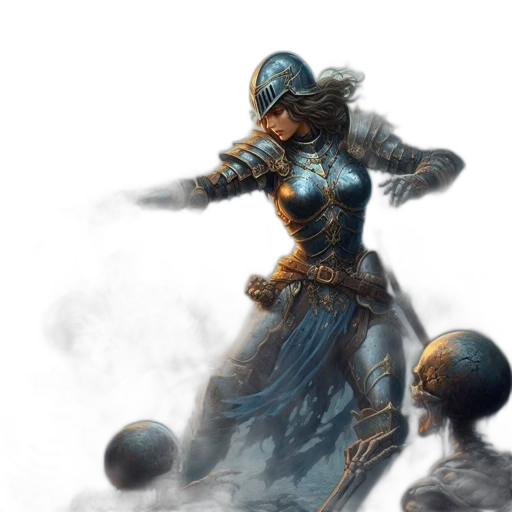 sword, concept art, fantasy art, comic book art, blue, determined, female, warrior transparent PNG cut-out
