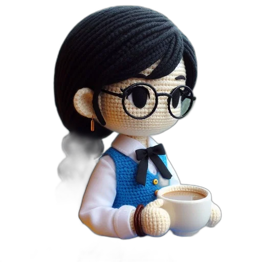 staff, 3d render, photorealistic, cartoon, concept art, crocheted, doll, blue transparent PNG cut-out