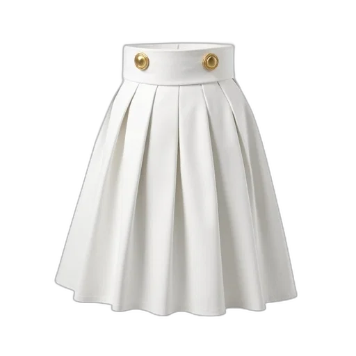 dress, white, pleated, skirt, waistband, featuring, two, gold transparent PNG cut-out