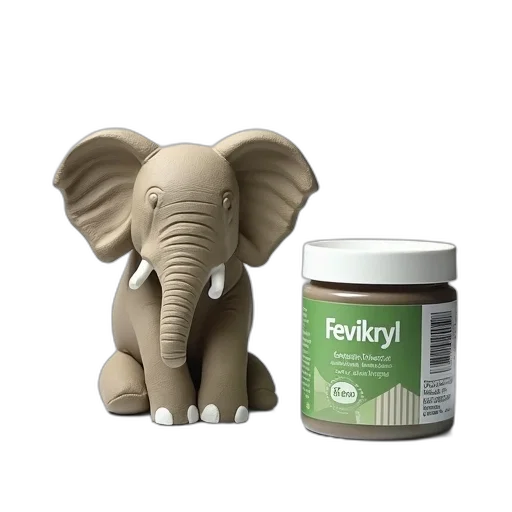 3d render, clay, elephant, sculpture, displayed, white, surface, next transparent PNG cut-out