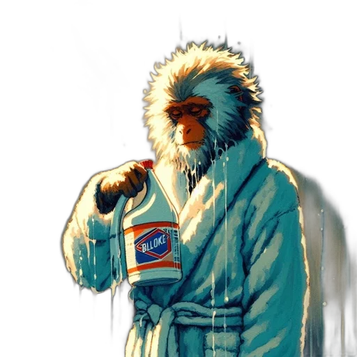 jacket, animal, bottle, staff, concept art, pixel art, vaporwave, cyberpunk transparent PNG cut-out