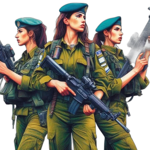 concept art, comic book art, three, female, soldiers, olive, green, uniforms transparent PNG cut-out