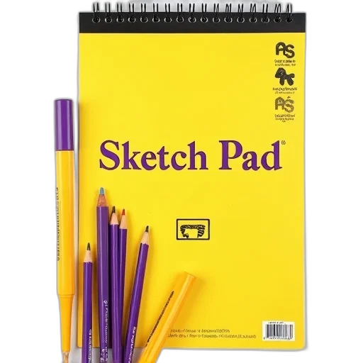 pencil sketch, photorealistic, yellow, sketch, pad, black, border, words transparent PNG cut-out