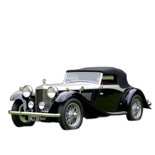 car, 3d render, vintage, black, top, silver, body, parked transparent PNG cut-out