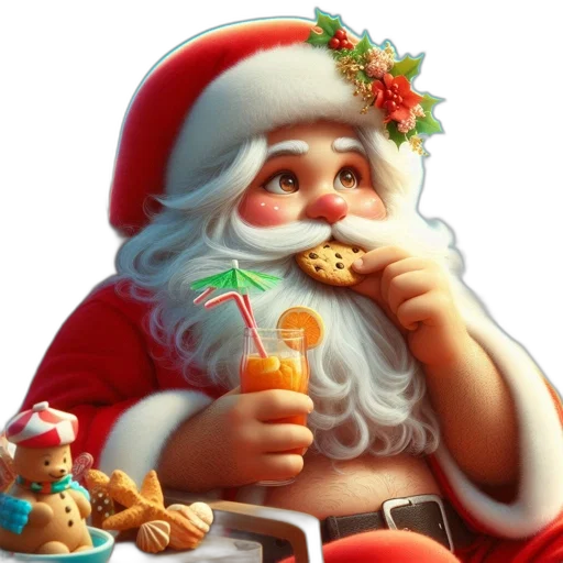 food, photorealistic, 3d render, santa, claus, soaks, sunshine, sandy transparent PNG cut-out