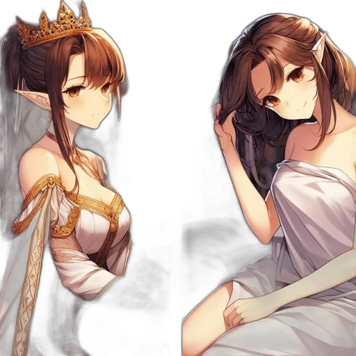 crown, dress, fantasy art, concept art, anime, pixel art, golden, monochrome transparent PNG cut-out