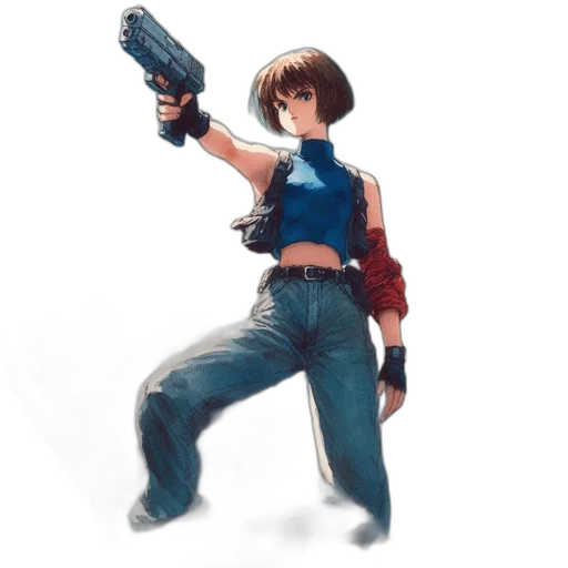 weapon, staff, jacket, robot, concept art, pixel art, comic book art, anime transparent PNG cut-out