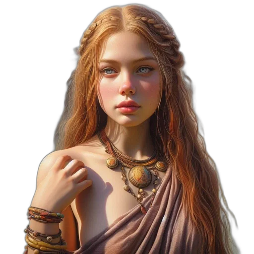 jewelry, face, dress, crown, fantasy art, concept art, photorealistic, oil painting transparent PNG cut-out
