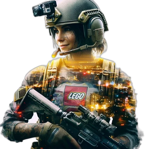 weapon, robot, face, cyberpunk, concept art, pixel art, 3d render, female transparent PNG cut-out
