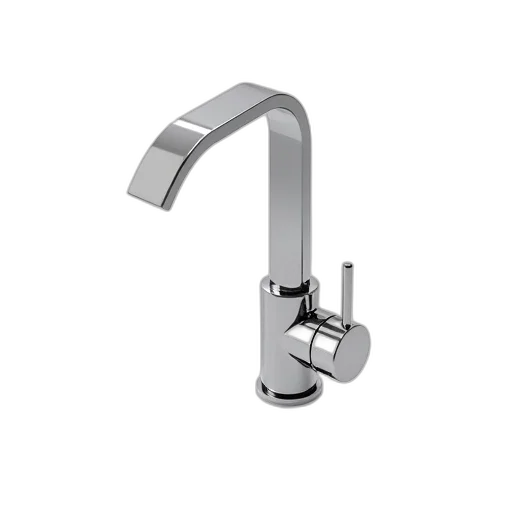 sleek, modern, chrome, faucet, single, lever, handle, curved transparent PNG cut-out