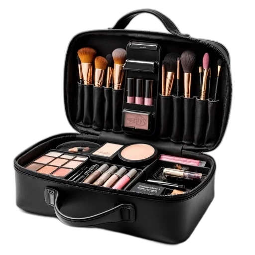 monochrome, dark, black, makeup, artist, case, open, displaying transparent PNG cut-out