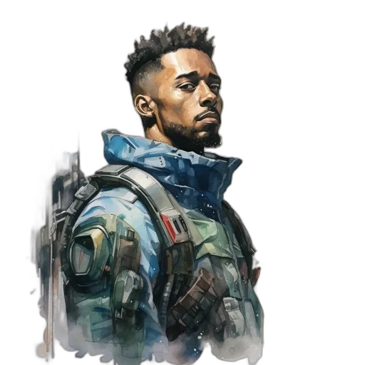 jacket, face, concept art, comic book art, cyberpunk, photorealistic, blue, individual transparent PNG cut-out