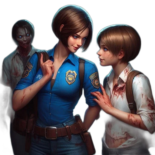 concept art, comic book art, pixel art, photorealistic, blue, two, women, police transparent PNG cut-out