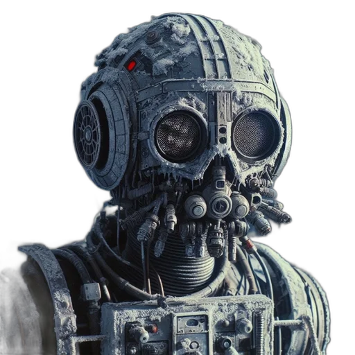 mask, robot, face, creature, concept art, 3d render, cyberpunk, comic book art transparent PNG cut-out