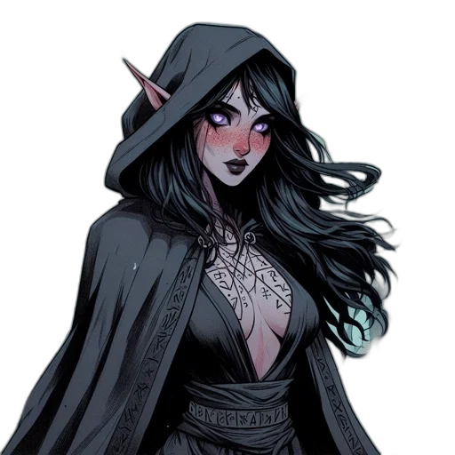 dress, staff, fantasy art, concept art, comic book art, pixel art, dark, monochrome transparent PNG cut-out