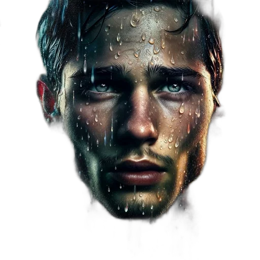 face, mask, umbrella, jacket, photorealistic, comic book art, concept art, pixel art transparent PNG cut-out