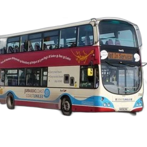 photorealistic, 3d render, concept art, double-decker, bus, jurassic, coast, branding transparent PNG cut-out