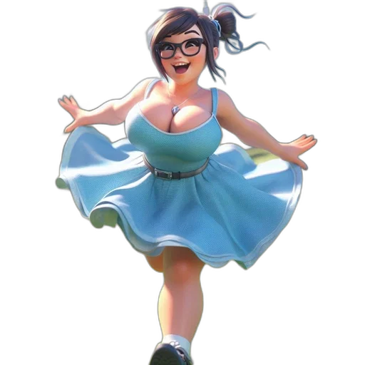dress, robot, concept art, 3d render, cartoon, comic book art, blue, animated transparent PNG cut-out