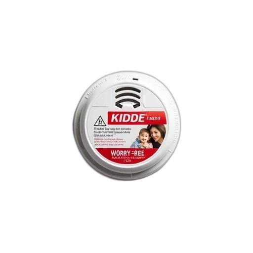 white, smoke, detector, red, label, reads, kidde, worry-free transparent PNG cut-out