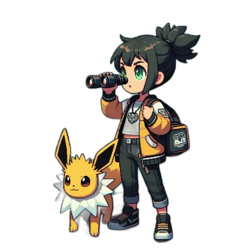 staff, weapon, animal, jacket, pixel art, concept art, 3d render, anime transparent PNG cut-out