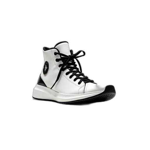 shoes, photorealistic, 3d render, monochrome, white, high-top, sneaker, black transparent PNG cut-out