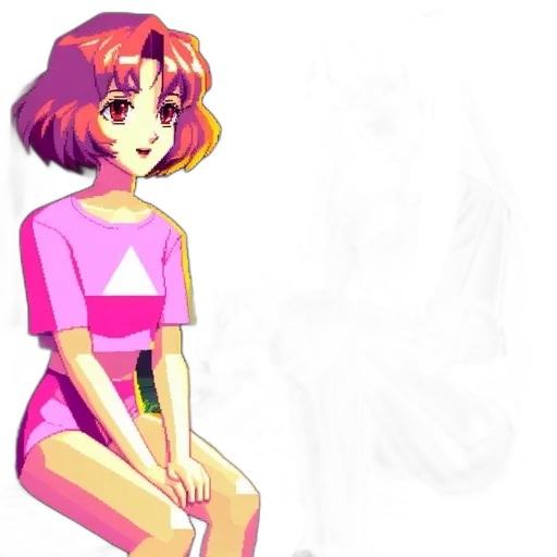 dress, robot, creature, staff, pixel art, vaporwave, concept art, anime transparent PNG cut-out