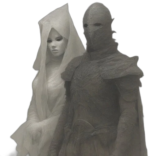 mask, dress, concept art, fantasy art, 3d render, photorealistic, fog, snow transparent PNG cut-out