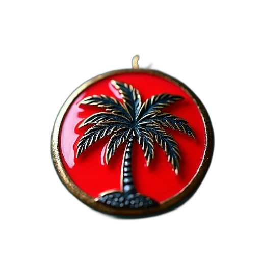 jewelry, close-up, pendant, red, enamel, background, featuring, palm transparent PNG cut-out