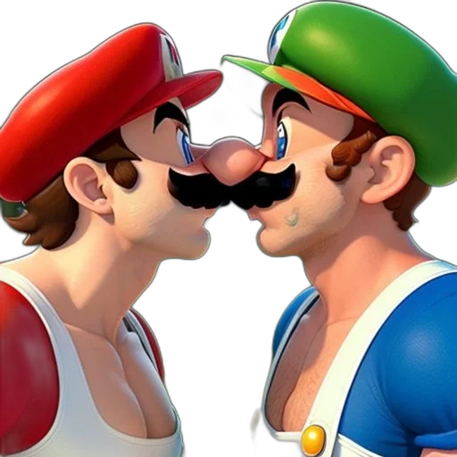 3d render, concept art, mario, luigi, depicted, close-up, face-to-face, pose transparent PNG cut-out