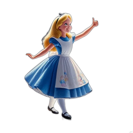 dress, staff, 3d render, concept art, cartoon, animated, alice, wonderland transparent PNG cut-out