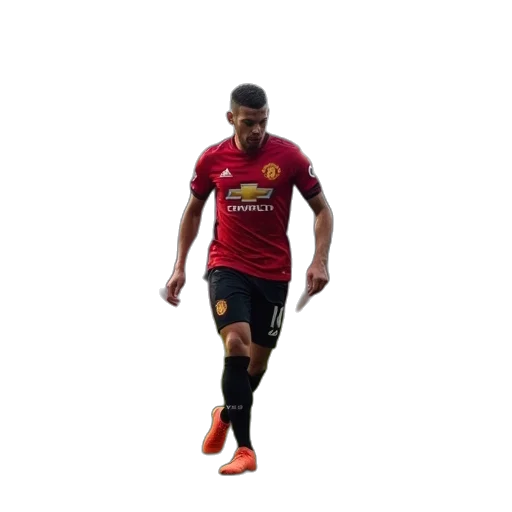 cartoon, pixel art, manchester, united, player, ball, field transparent PNG cut-out