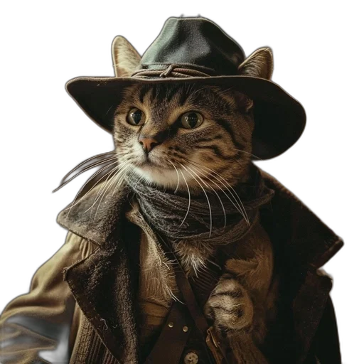 hat, animal, staff, jacket, photorealistic, fantasy art, concept art, comic book art transparent PNG cut-out