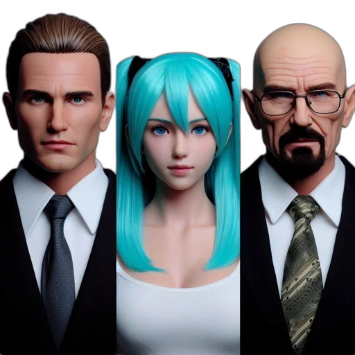cyberpunk, 3d render, concept art, photorealistic, blue, three, figures, one transparent PNG cut-out