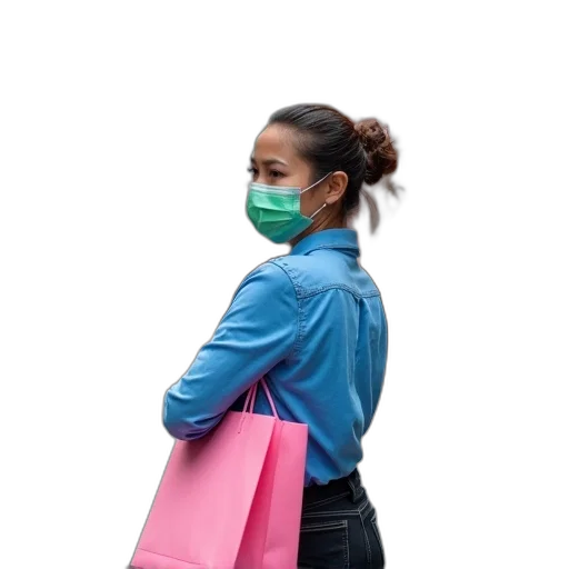 mask, jacket, pastel, neon, woman, wearing, blue, shirt transparent PNG cut-out