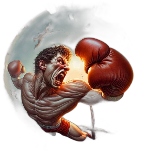 photorealistic, concept art, comic book art, fantasy art, man, fishbowl-like, enclosure, punches transparent PNG cut-out