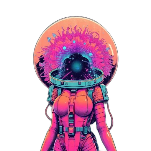 jacket, robot, dress, creature, cyberpunk, concept art, vaporwave, comic book art transparent PNG cut-out
