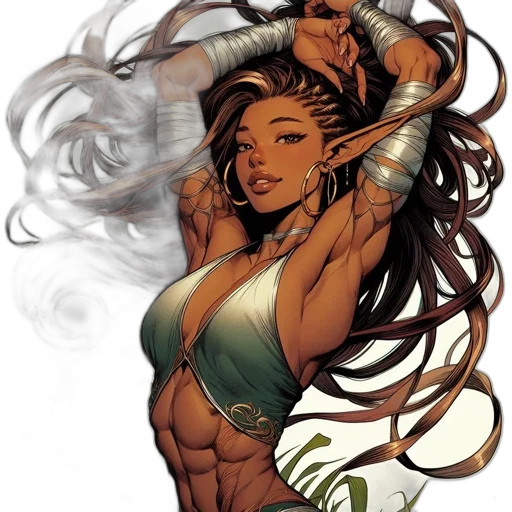 comic book art, fantasy art, concept art, cyberpunk, earth tones, golden, green, elegant transparent PNG cut-out