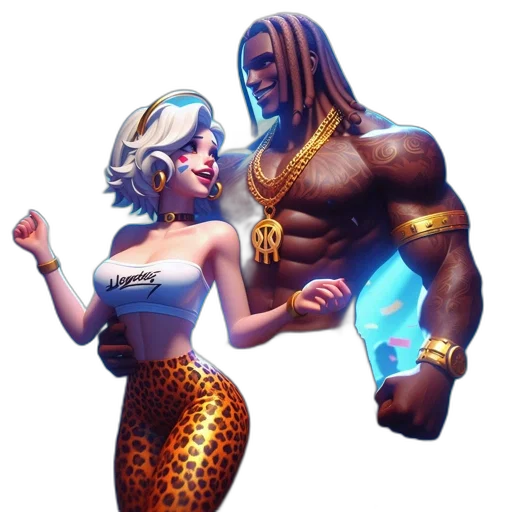 dress, concept art, fantasy art, comic book art, 3d render, neon lights, two, animated transparent PNG cut-out
