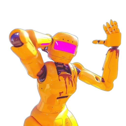 robot, weapon, staff, creature, 3d render, vaporwave, cyberpunk, concept art transparent PNG cut-out