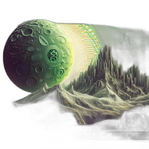 bottle, umbrella, concept art, fantasy art, photorealistic, 3d render, outer space, green transparent PNG cut-out