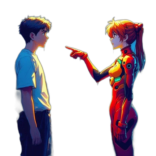 robot, weapon, dress, anime, comic book art, concept art, cyberpunk, neon lights transparent PNG cut-out